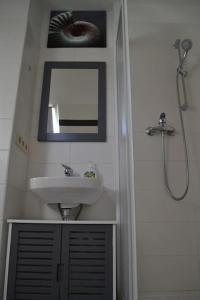 a bathroom with a sink and a mirror at Pension,Ferien, Monteurwohnung , Unterkunft,Zimmer in Schönebeck
