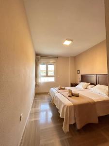 a bedroom with two beds and a window at Manolete in Córdoba