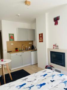 A kitchen or kitchenette at Studio Chalet 13, St John Park Bansko