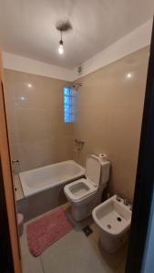 La salle de bains est pourvue de toilettes et d'une baignoire. dans l'établissement Deptos Bajo la Viña, à San Salvador de Jujuy