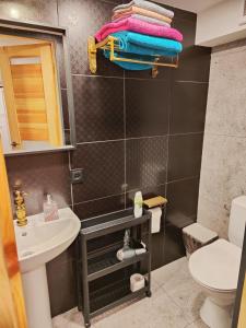 łazienka z umywalką i toaletą w obiekcie Apartment hotels parking akaciju1 w Wilnie