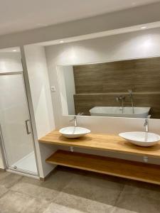 a bathroom with two sinks and a bath tub at Loft Rochegude in Albi