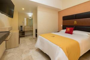 1 dormitorio con 1 cama grande y TV de pantalla plana en Hotel Yahalis, en Jilotepec de Abasolo