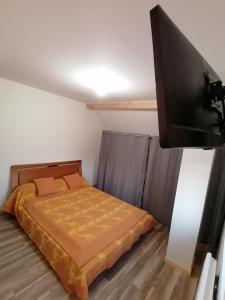 1 dormitorio con 1 cama y TV de pantalla plana en Gîte entre mer et montagne, en Saint-Vincent