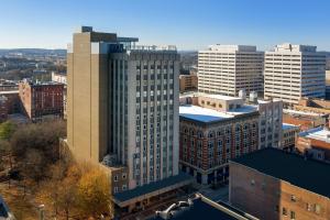 an aerial view of a city with tall buildings at Embassy Suites By Hilton Knoxville Downtown in Knoxville