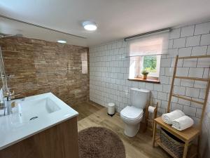 La salle de bains est pourvue de toilettes et d'un lavabo. dans l'établissement Casa d'avó Coragem, à Seia