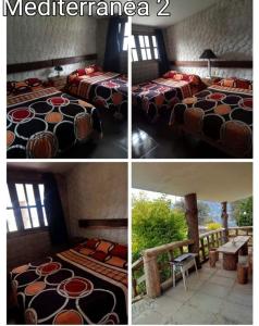 Vier Bilder von zwei Betten in einem Zimmer in der Unterkunft Cabañas Campestre Sierra Viva in Zacatlán