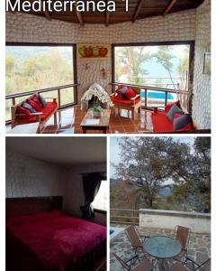 eine Collage mit Bildern eines Zimmers mit einem Bett und einem Tisch in der Unterkunft Cabañas Campestre Sierra Viva in Zacatlán