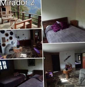 eine Collage mit vier Bildern eines Schlafzimmers in der Unterkunft Cabañas Campestre Sierra Viva in Zacatlán