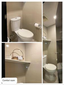 two pictures of a bathroom with a toilet and a shower at The Beach Suite at The Mactan Newtown in Lapu Lapu City