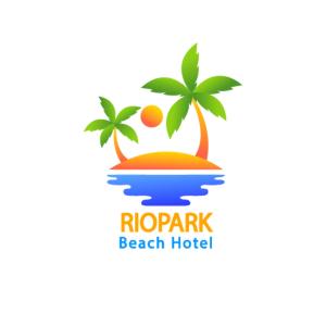 un logo pour un hôtel de plage avec deux palmiers dans l'établissement RIOPARK BEACH HOTEL, à Yopal