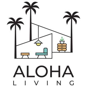 an illustration of a house with two palm trees and a chair at Aloha Living in Pangandaran