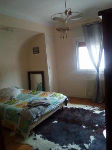 1 dormitorio con cama y ventana en Au Bon vivre chez gégé 13 quartier de la Bessède, en Florac