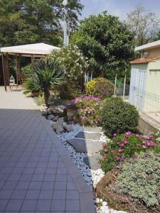 a garden with flowers and a walk way at La piccola oasi tra sole e mare in Ceriale