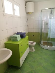 a bathroom with a toilet and a sink and a shower at Apartmani Krolo Trogir otok Čiovo in Trogir