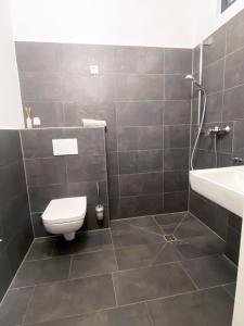 een badkamer met een toilet en een wastafel bij Monteurzimmer in Bielefeld - Mitte in Bielefeld
