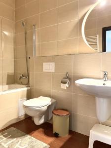 a bathroom with a toilet and a sink at Nature View Family Apartment in Braşov +18 photos