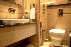 a bathroom with a toilet and a sink at Hotel Dara Royale in Amritsar