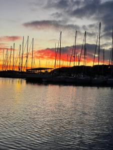 a group of boats docked in a marina at sunset at BATEAU Le BER'AMAR L'ESTAQUE in Marseille