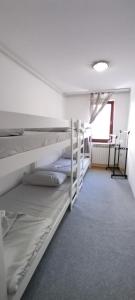 - une chambre avec 2 lits superposés et une fenêtre dans l'établissement Hostel Center Luxury, à Sarajevo