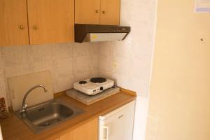 a kitchen with a sink and a stove at Toroneon Studios in Kallithea Halkidikis