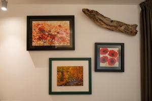 four framed pictures on a wall with a branch at Praia Art Resort - Small Luxury Hotels of the world in Le Castella