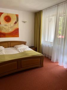 um quarto com uma cama e uma janela em Hotel-Restaurant Siesta Balea em Cumpăna