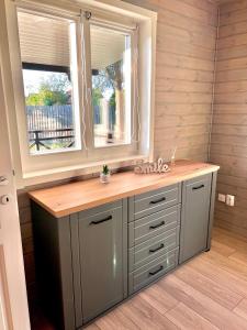 a bathroom with a sink and a window at Vila Scandinavia in Sângeorgiu de Mureș