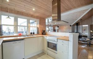 eine Küche mit einer Spüle und einem Herd Top-Backofen in der Unterkunft Cozy Home In Ebeltoft With Sauna in Ebeltoft