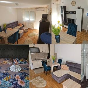 a collage of photos of a living room and a kitchen at MG Lux in Bijeljina