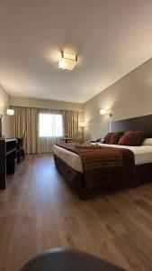 um quarto de hotel com uma cama grande e uma secretária em Land Plaza Hotel em Bahía Blanca