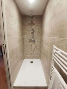 ein Bad mit einer Dusche mit einer Bank in der Unterkunft 4 pièces centre-ville Bourg-en-Bresse in Bourg-en-Bresse + 23 Fotos