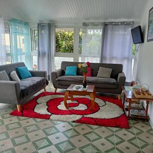 Sala de estar con 2 sofás y mesa de centro en Petite Fleur de Lentilles 2 en Cilaos