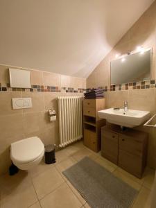 ein Bad mit einem WC und einem Waschbecken in der Unterkunft BnB La Clemonie in Arzier
