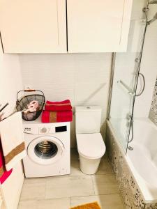 a bathroom with a washing machine and a toilet at Superbe appartement avec internet et parking gratuit in Avignon