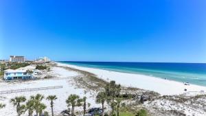 a view of a beach with palm trees and the ocean at Destin on the Gulf 604 - Updated Gulf Front sixth floor condo in Destin