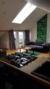 - une cuisine avec une cuisinière dans le salon dans l'établissement HomeSweetHome#Bingen, à Bingen am Rhein