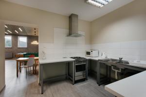 a kitchen with a sink and a stove top oven at Antracyt in Krynica Zdrój