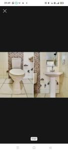 2 zdjęcia łazienki z toaletą i umywalką w obiekcie OYO Hotel Crown Plaza w mieście Rudrapur