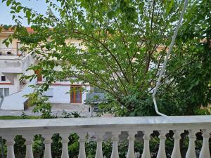 a tree sitting on top of a white fence at Καλλιθεα in Kallithea Halkidikis