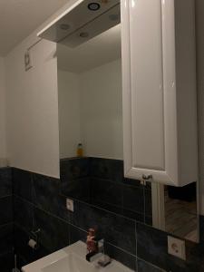 a bathroom with a sink and a mirror at Ferienwohnung Deti in Loßburg