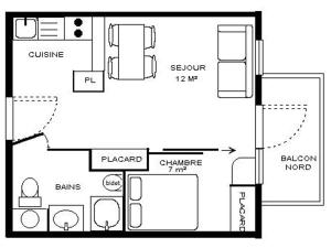 Plan de l'établissement Appartement Termignon, 2 pièces, 4 personnes - FR-1-508-19
