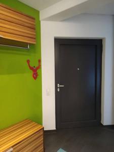 Pokój z czarnymi drzwiami i zieloną ścianą w obiekcie Loft mit Kamin und Whirlpool w mieście Lustenau