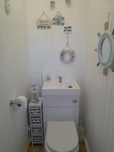 y baño con aseo, lavabo y espejo. en B8 lovely chalet en Mablethorpe