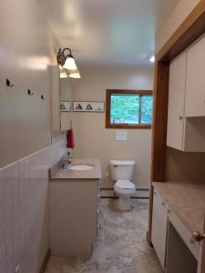 a bathroom with a toilet and a sink at Scenic Solitude in Dryfork +37 photos