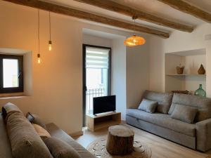a living room with a couch and a tv at Can Joan Empordà in Ordis