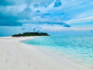 une île dans l'océan avec une plage de sable dans l'établissement Oasis Village Fenfushi, Maldives, à Fenfushi