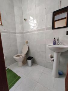 a bathroom with a toilet and a sink at Apartamento completo no centro in Teresópolis