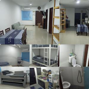 un collage de quatre photos d'une pièce dans l'établissement TokBi Homestay Gerik, à Gerik