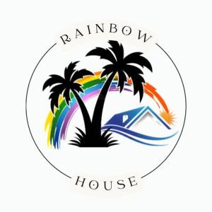 a logo for a house with palm trees and a rainbow at Rainbow House in León